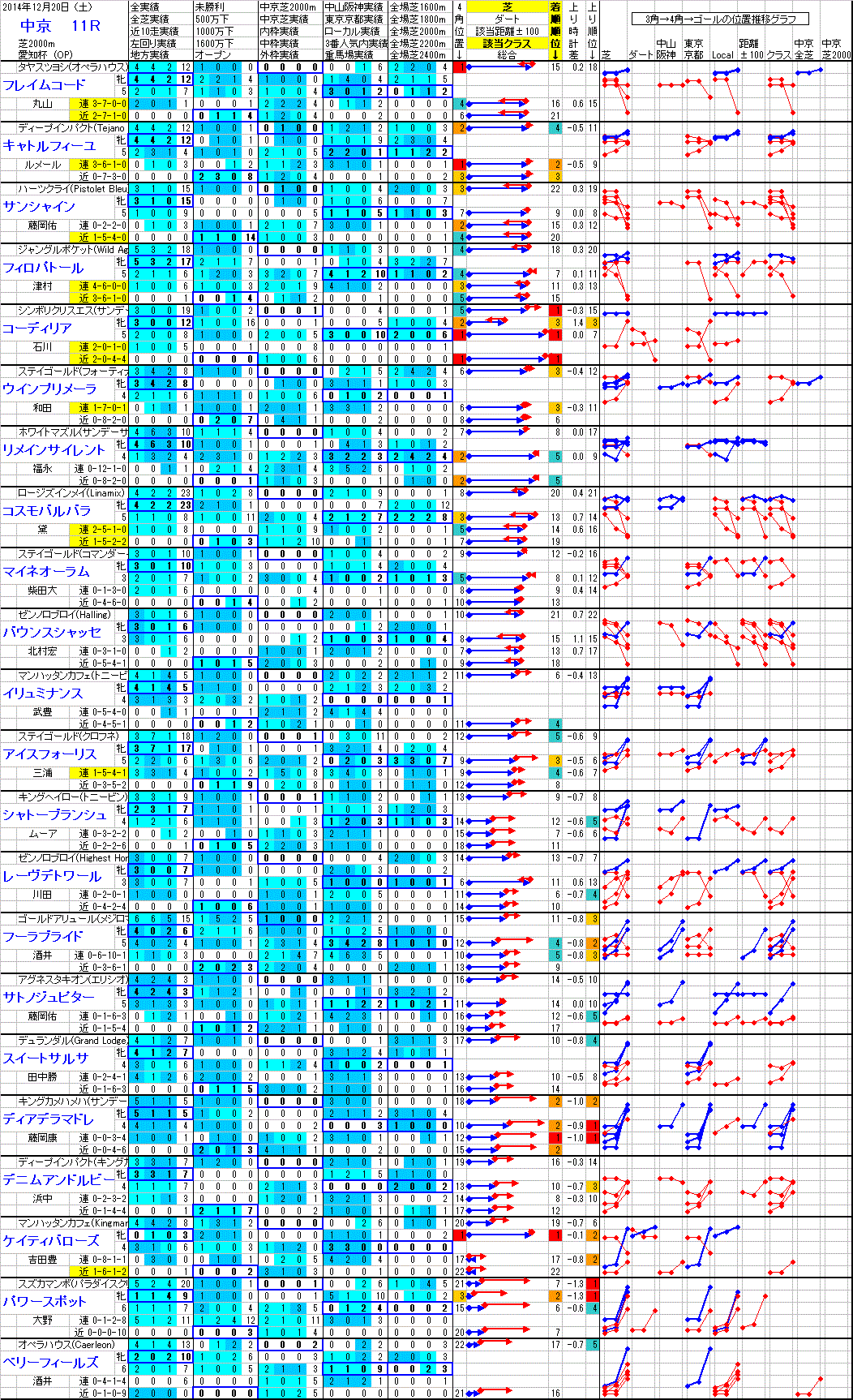 中京 2014年12月20日 （土） ： 11R － 分析データ