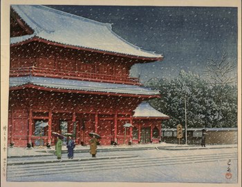 川瀬巴水「増上寺の雪」