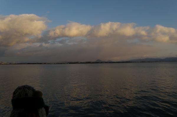 浮御堂から見る琵琶湖の夕焼け
